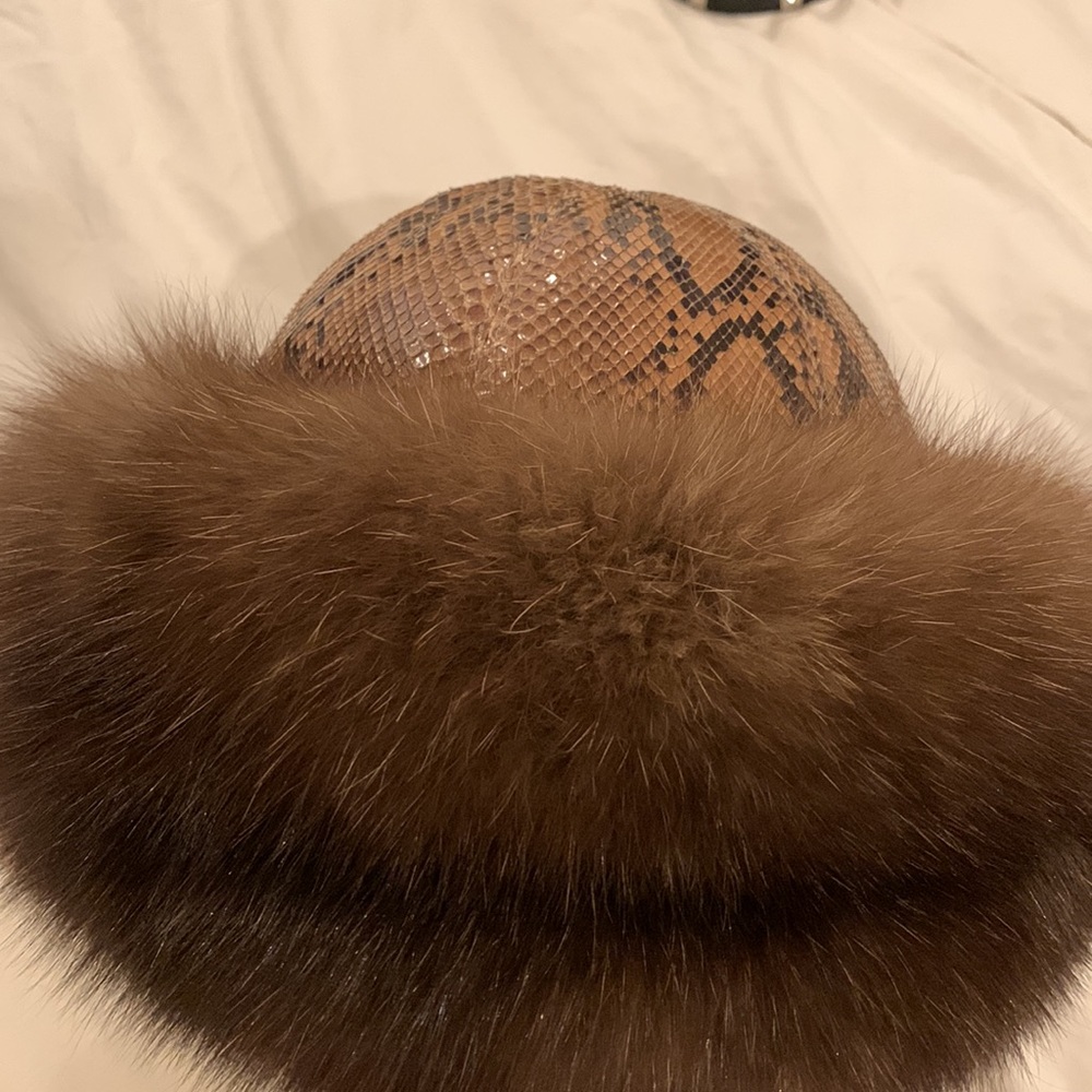 LENORE MARSHALL NEW YORK. VINTAGE BROWN FOX FUR AND SNAKE HAT. ONE SIZE. - Picture 6 of 6